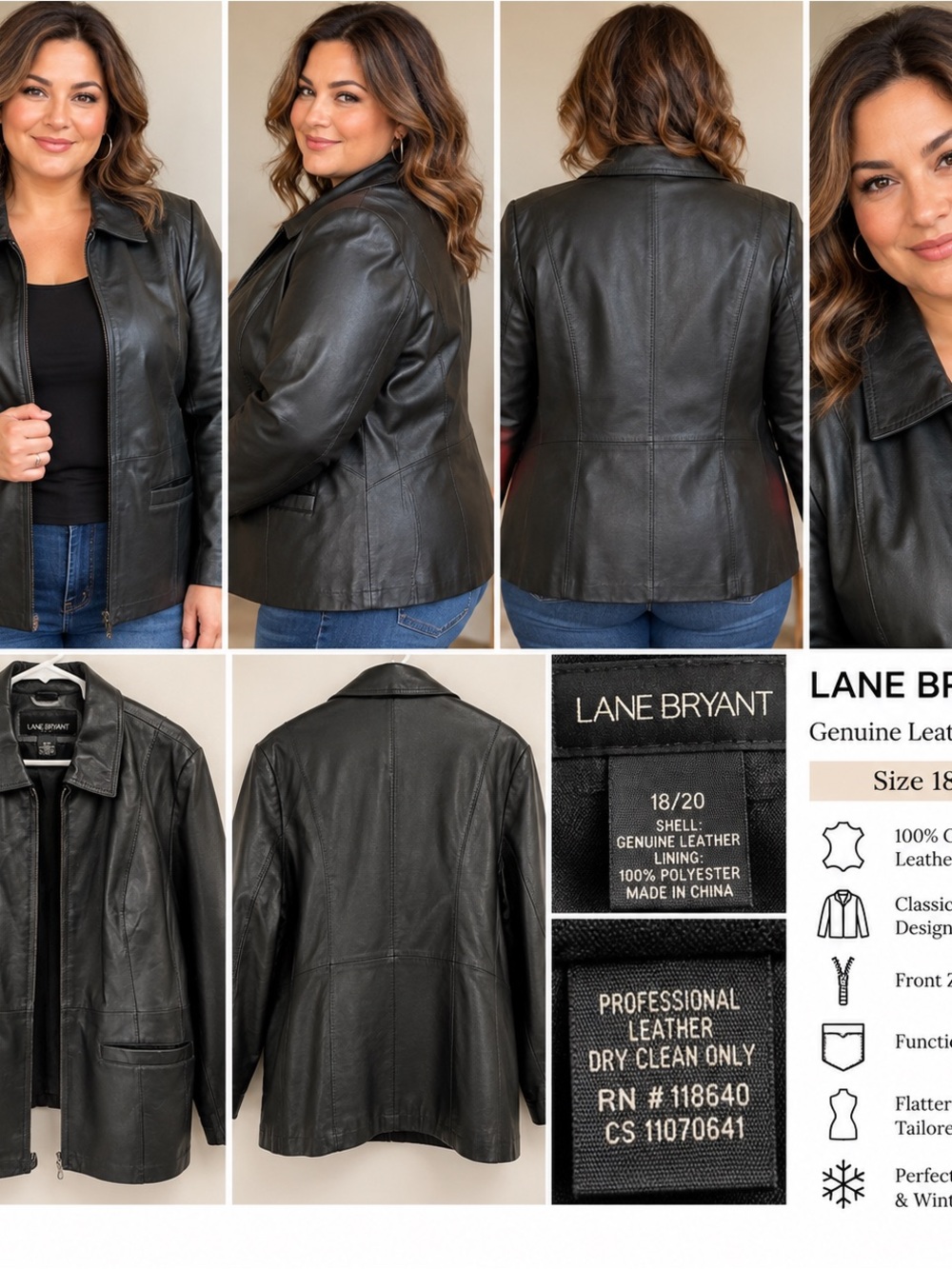 Lane Bryant Black Leather Zip Jacket for Men